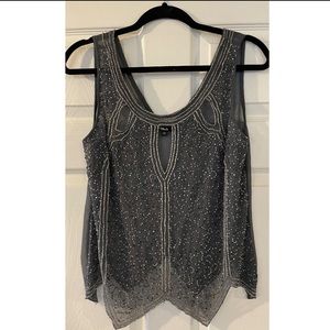 Grey Sheer Beaded Top- size medium